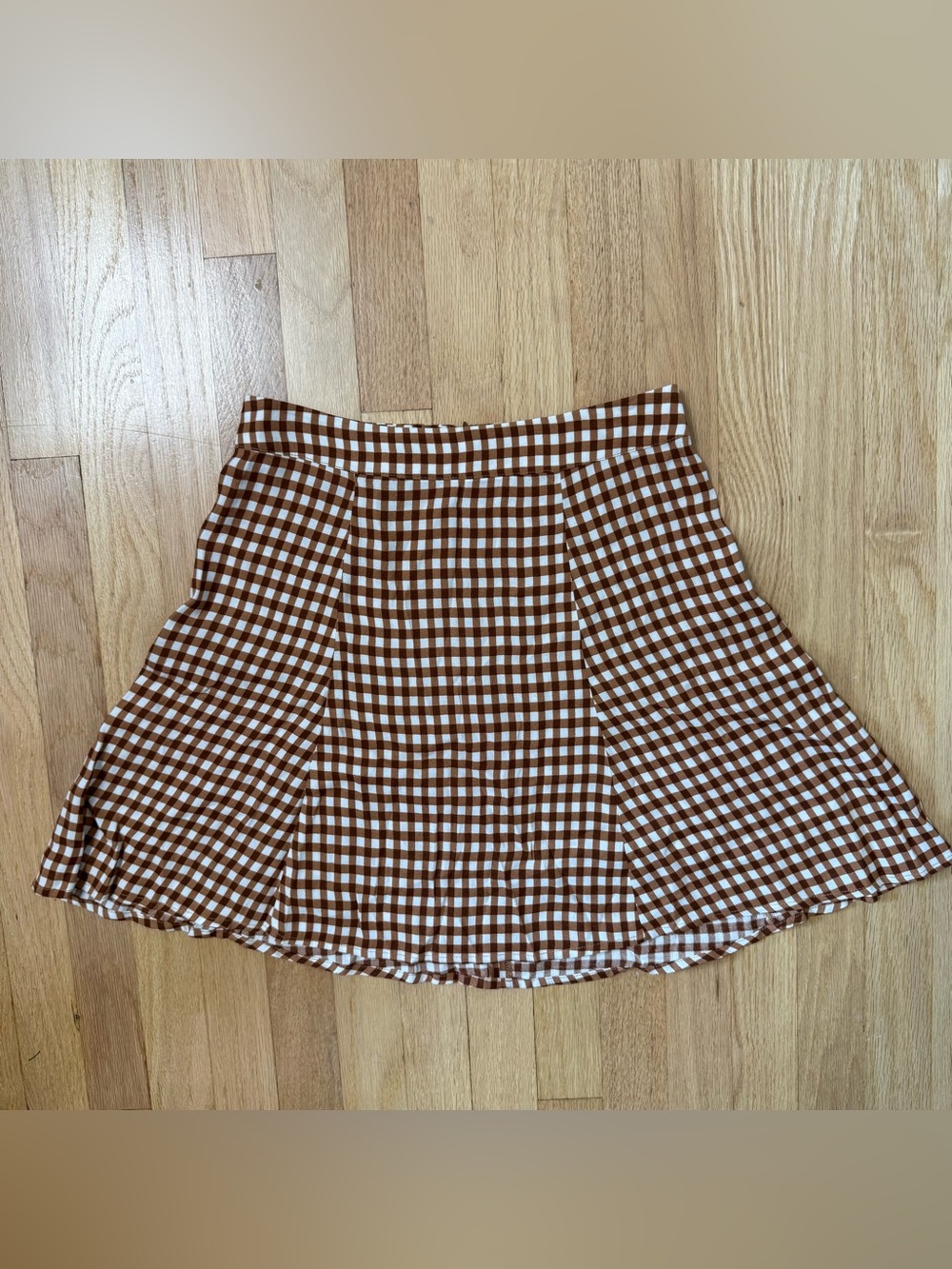 Reformation Brown And White Flounce Skirt Gingham Coquette Short a line